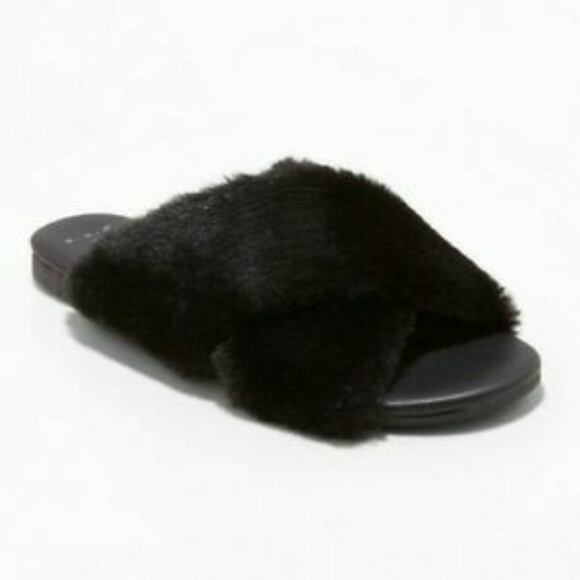 NWOB A New Day Faux Fur Slide On Sandals - Picture 1 of 10